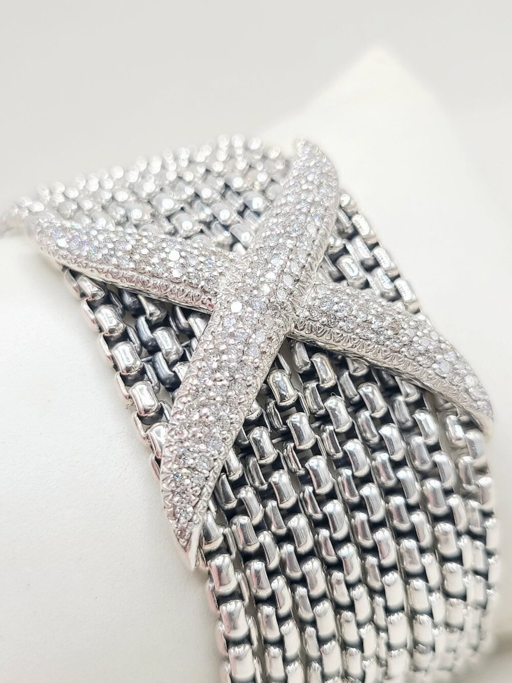 David Yurman Wide Diamond X Pave Box Chain Bracelet - Size Medium - RARE - Picture 5 of 13